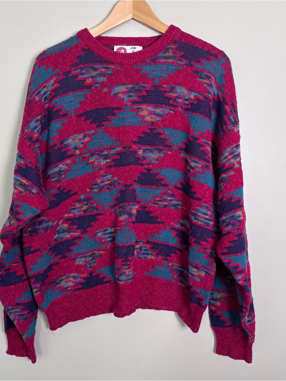 VTG 80s 90s Isle of Cotton Southwest Style Crewneck Sweater-Women's XL-Hot Pink